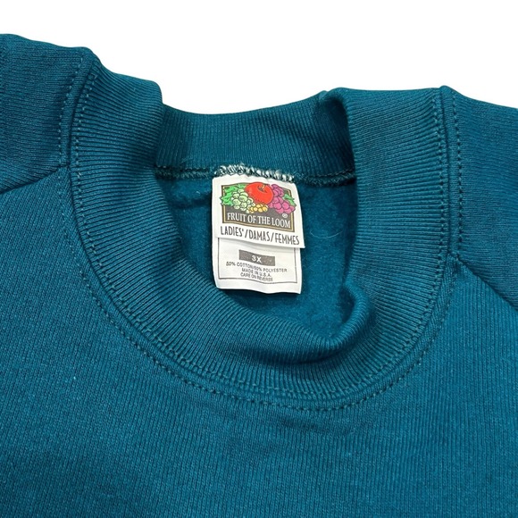 Vtg Fruit Of The Loom Raglan Sweatshirt 80s Teal Blue 90s Made USA NOS Blank 3XL - Picture 2 of 6